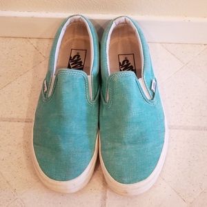 Teal Vans slip ons